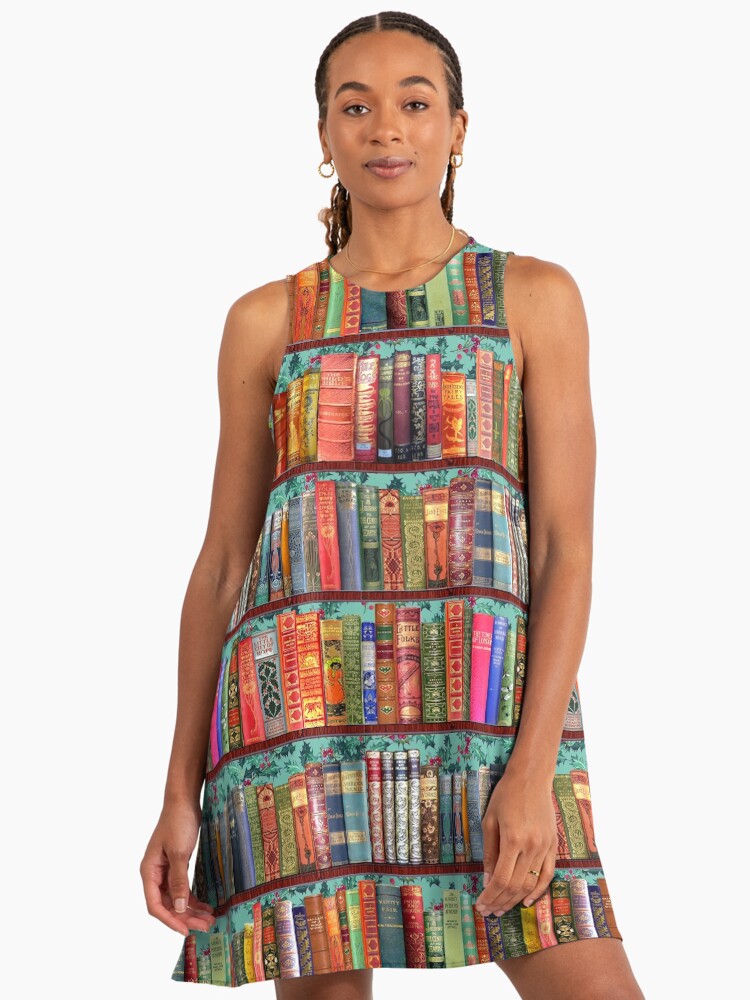 Christmas Vintage Books, Holly Bookworm A-Line Dress Christmas Vintage Books, Holly Bookworm A-Line Dress