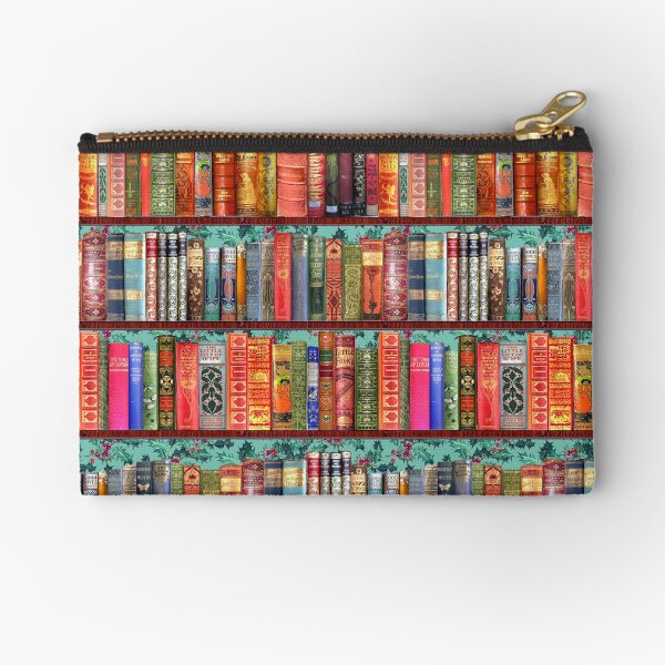 Christmas vintage books, holly Zipper Pouch