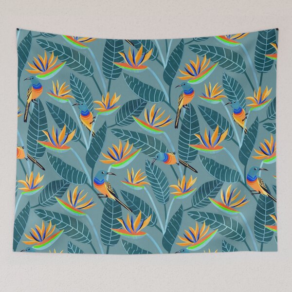 Item preview,  Sunbird and Strelitzia Spotting - Grey Blue designed and sold by TigaTiga.