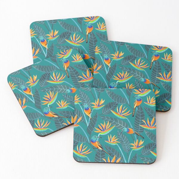 Item preview,  Sunbird and Strelitzia Spotting - Teal Green designed and sold by TigaTiga.
