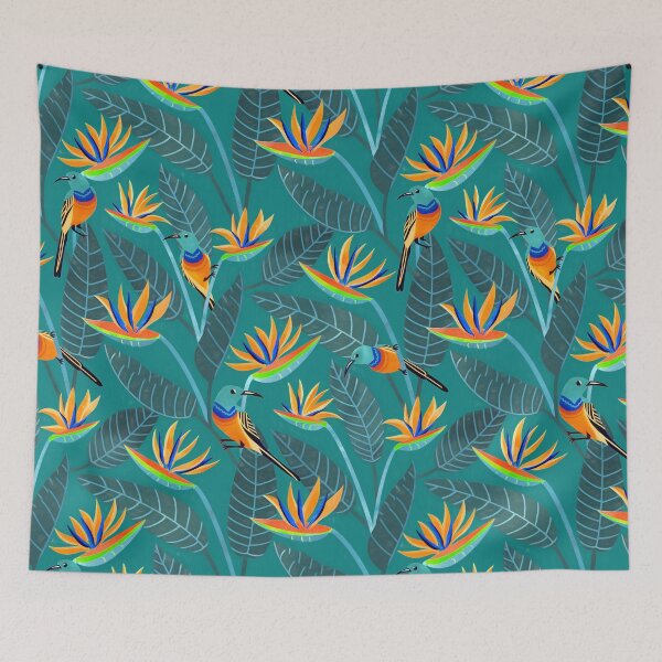 Item preview,  Sunbird and Strelitzia Spotting - Teal Green designed and sold by TigaTiga.