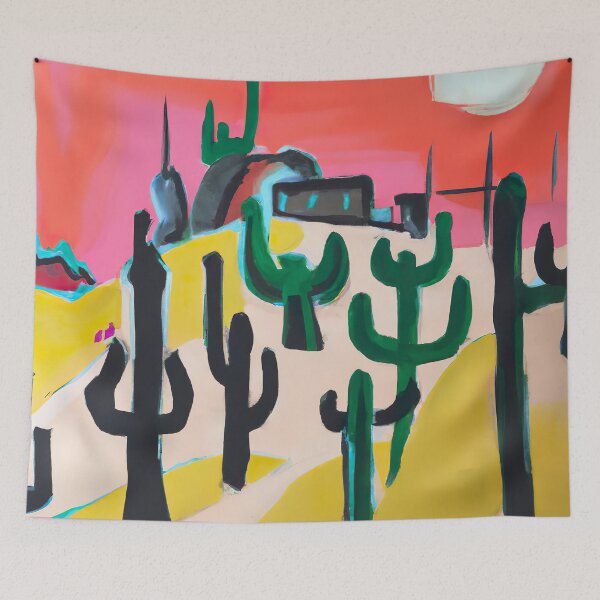 Item preview, Scary Desert Dream - Cactus Dada Painting - Pink, Black and Yellow designed and sold by Inomaly Art.