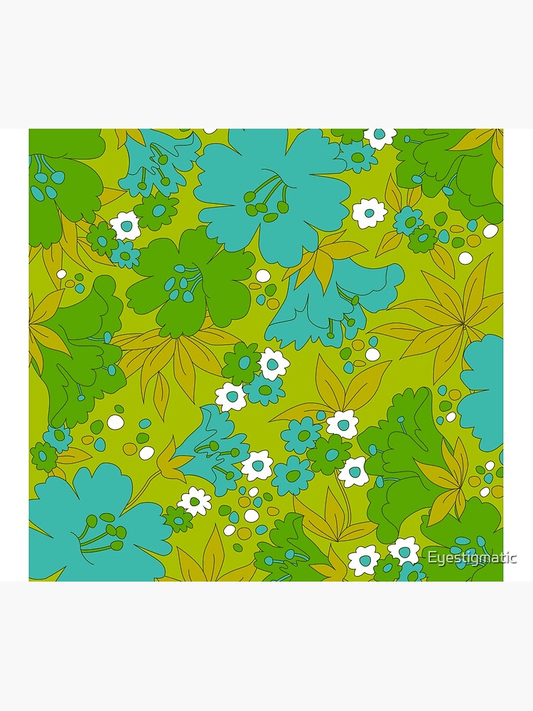 Discover Green, Turquoise, and White Retro Flower Pattern Shower Curtain