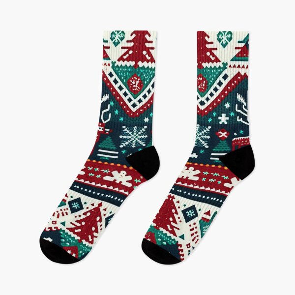 Item preview, UGLY CHRISTMAS REINDEER AND SNOWFLAKE SOCKS Midjourney AI Artwork designed and sold by davidjulie.