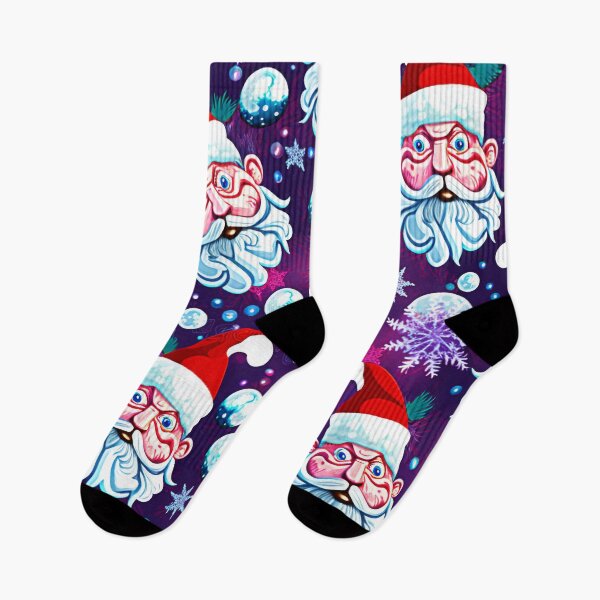Item preview, UGLY CHRISTMAS SANTA AND SNOWFLAKE SOCKS Midjourney AI Artwork designed and sold by davidjulie.