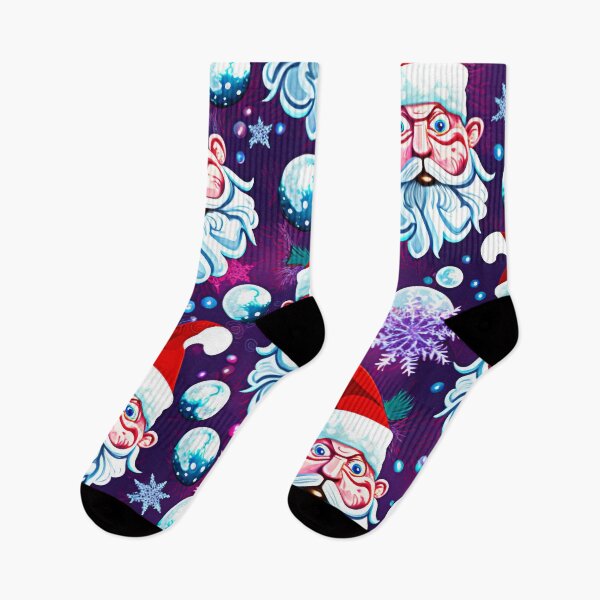 Item preview, UGLY CHRISTMAS SANTA AND SNOWFLAKE SOCKS Midjourney AI Artwork designed and sold by davidjulie.