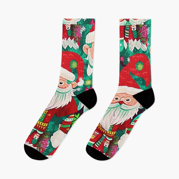 Item preview, UGLY CHRISTMAS SANTA AND SNOWFLAKE SOCKS Midjourney AI Artwork designed and sold by davidjulie.