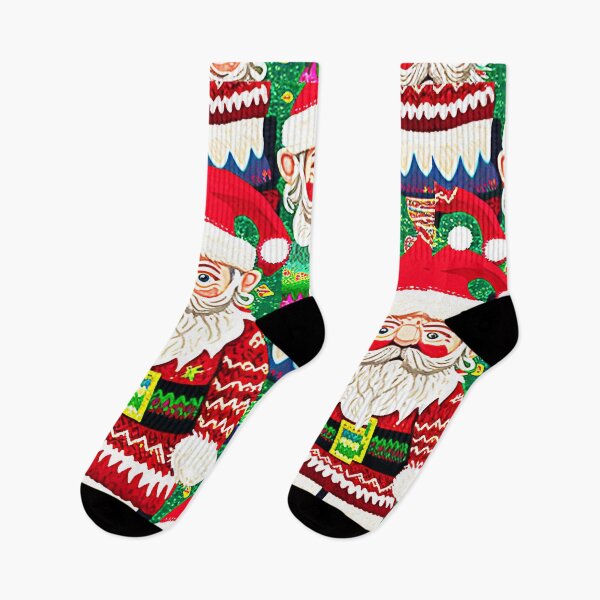 Item preview, UGLY CHRISTMAS SANTA AND SNOWFLAKE SOCKS Midjourney AI Artwork designed and sold by davidjulie.