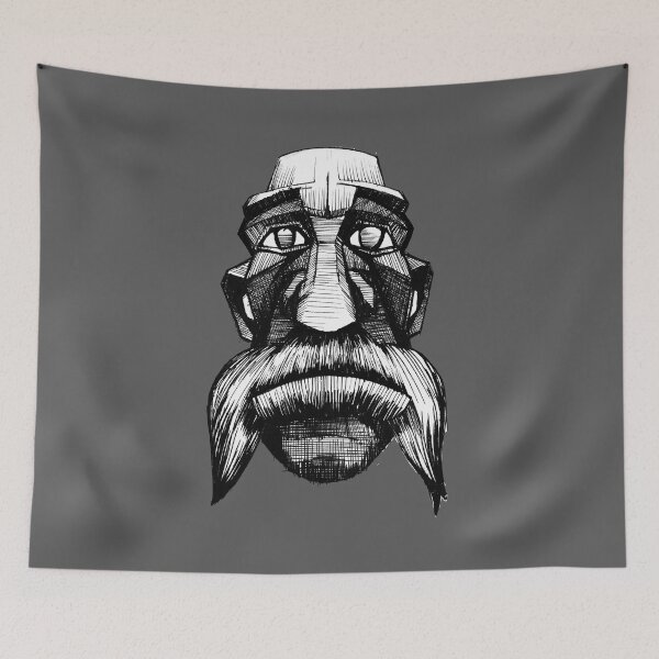 Item preview, Mustache Moai Head Totem Drawing  designed and sold by LarksDrawings.