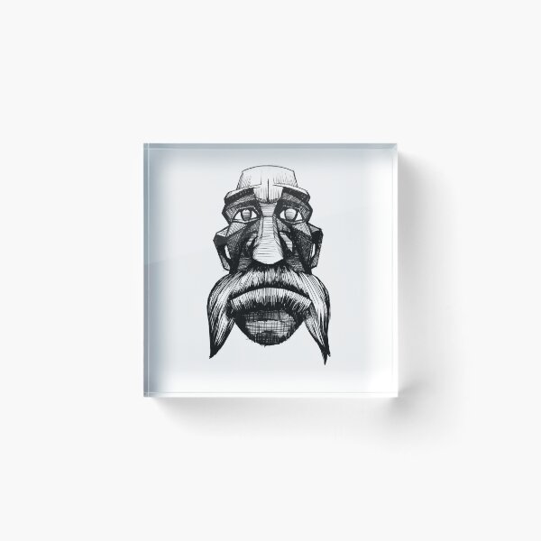 Item preview, Mustache Moai Head Totem Drawing  designed and sold by LarksDrawings.