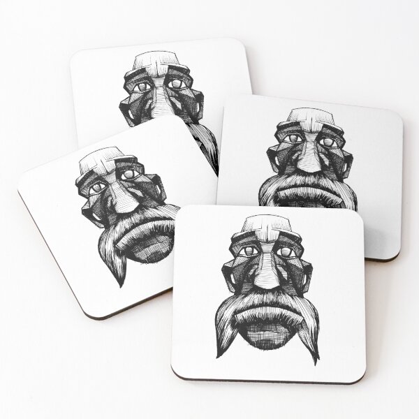 Item preview, Mustache Moai Head Totem Drawing  designed and sold by LarksDrawings.