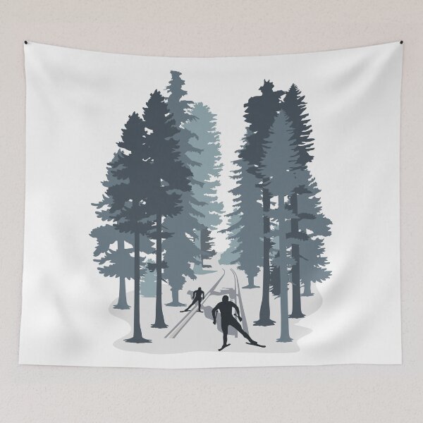 Artikelvorschau, Langlaufen, Langläufer und Wald Winterlandschaft, Cross Country Skiing entworfen und verkauft von claudiasartwork.