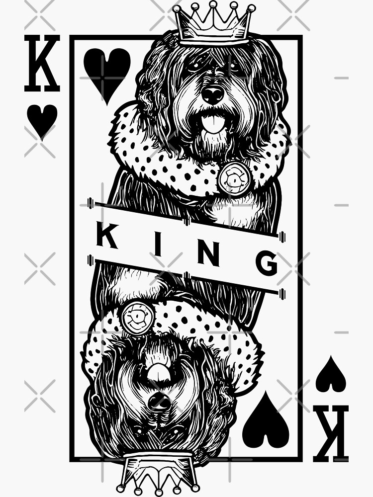 "Portuguese Water Dog King Of Hearts Playing Card Pop Art" Sticker for