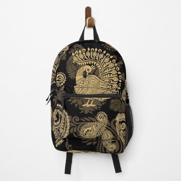 Artikelvorschau, Midnight Noire Peacock: Goldene indische Paisley-Kalamkari-Volkskunst entworfen und verkauft von Art-PraveenRai.
