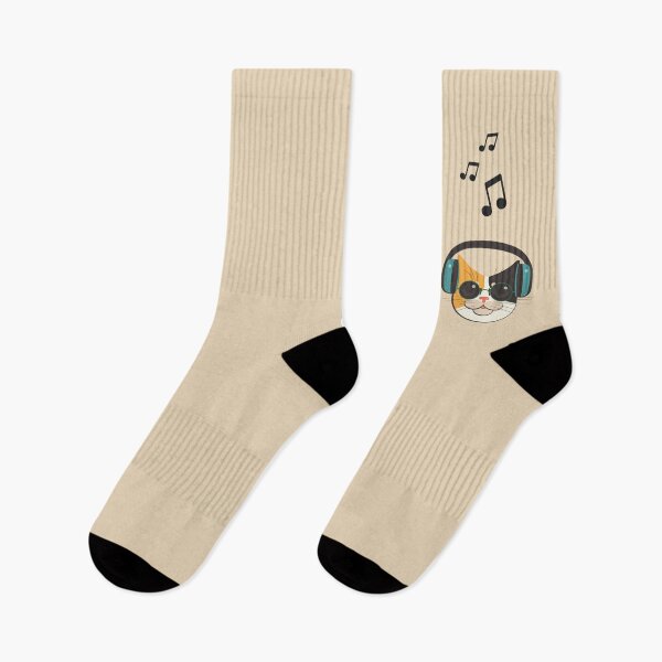 Item preview, Radio Calico: Cat Merch! Socks w/Music - Beige designed and sold by RadioCalico.