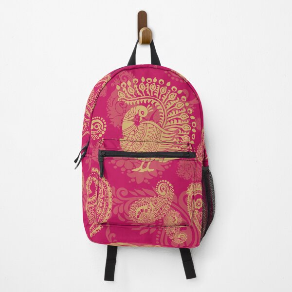 Artikelvorschau, Strahlender Rosenpfau: Goldene indische Paisley-Kalamkari-Kunst entworfen und verkauft von Art-PraveenRai.