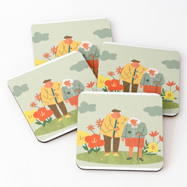 Item preview, Cute senior couple walking in garden designed and sold by MUQA ARTS.