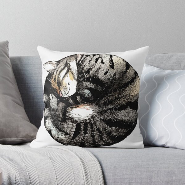 Tranquil Cat Sleeps in a Circle Throw Pillow
