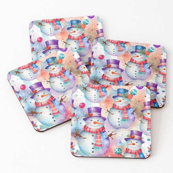 Item preview, Watercolor Christmas Snowmen Pattern Purples Reds and Blues designed and sold by ClairesPatterns.