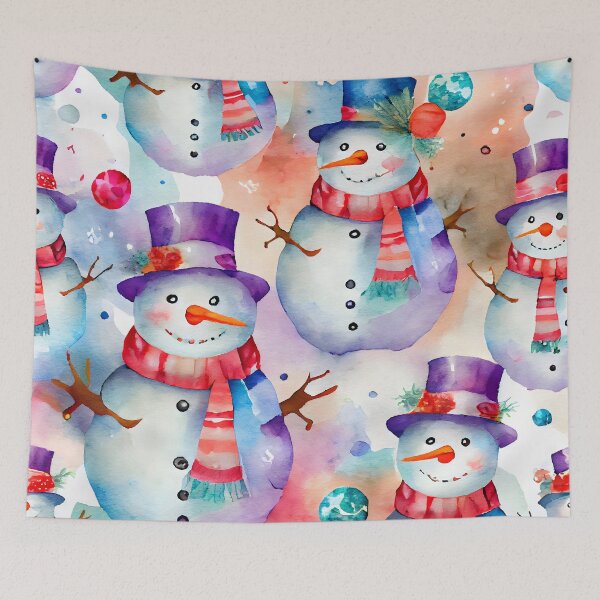 Item preview, Watercolor Christmas Snowmen Pattern Purples Reds and Blues designed and sold by ClairesPatterns.