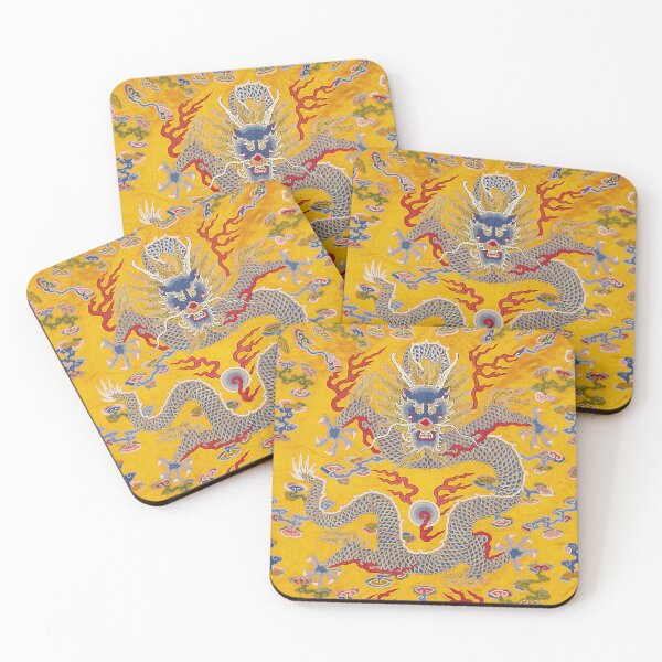 Aperçu de l'œuvre Robe impériale japonaise à 12 symboles en soie sergée jaune brodée de neuf dragons à 5 griffes en or créée et vendue par blackdogshop.