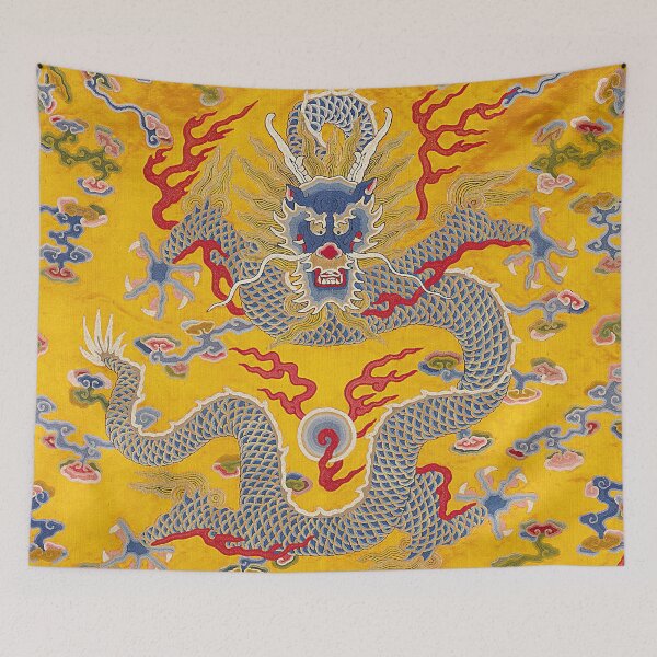 Item preview, Japanese Imperial 12-symbol robe of yellow twilled silk embroidered with nine 5-clawed dragons in gold designed and sold by blackdogshop.