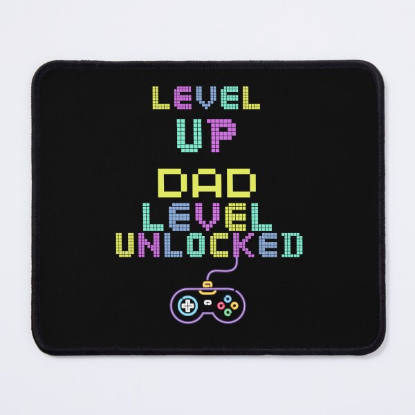 Item preview, Dad level unlocked, funny gamers pun, 90's retro vibe, video gamer Dad, new Dad designed and sold by allycat57.