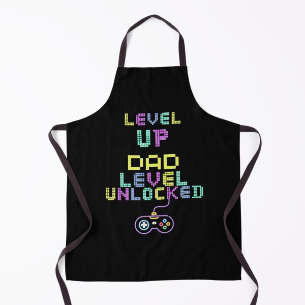 Item preview, Dad level unlocked, funny gamers pun, 90's retro vibe, video gamer Dad, new Dad designed and sold by allycat57.