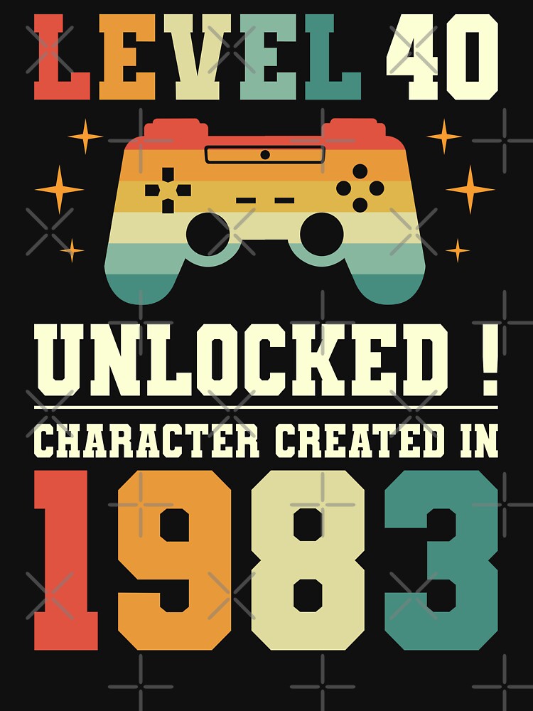 Discover Geek Level 40 Unlocked 1983 40th Birthday Gamer Essential T-Shirt