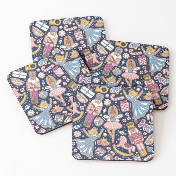 Item preview, Nutcracker ballet gingerbread delicious biscuits // midnight navy blue background sky blue pink and peony sweet Christmas cookies designed and sold by SelmaCardoso.