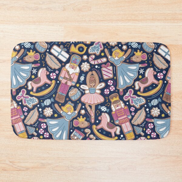 Item preview, Nutcracker ballet gingerbread delicious biscuits // midnight navy blue background sky blue pink and peony sweet Christmas cookies designed and sold by SelmaCardoso.