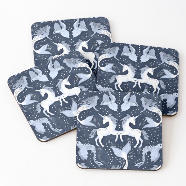Item preview, Fantasy menagerie damask monochrome blue designed and sold by adenaJ.