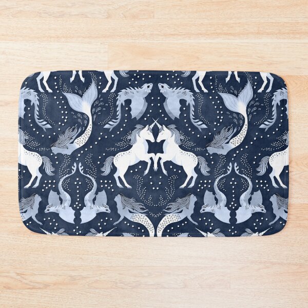 Item preview, Fantasy menagerie damask monochrome blue designed and sold by adenaJ.