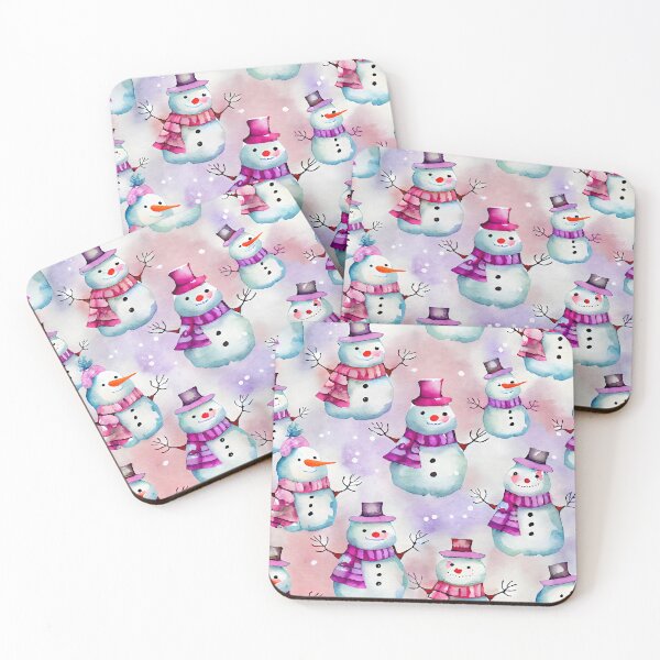 Item preview, Watercolor Christmas Snowmen Pattern Purples Reds and Purples designed and sold by ClairesPatterns.