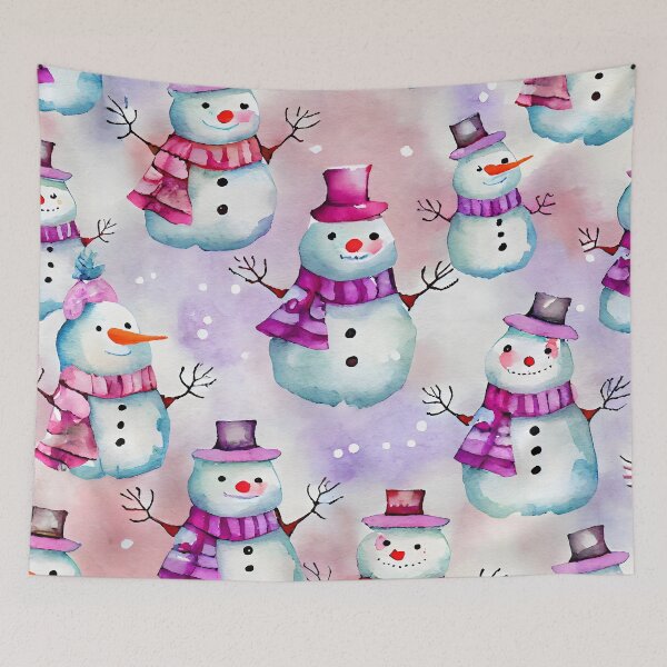 Item preview, Watercolor Christmas Snowmen Pattern Purples Reds and Purples designed and sold by ClairesPatterns.