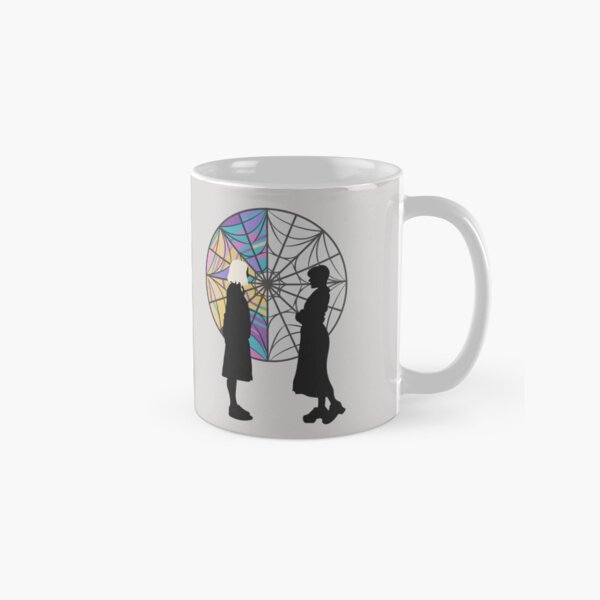 wednesday addams and enid sinclair silhouettes, spiderweb window Classic Mug