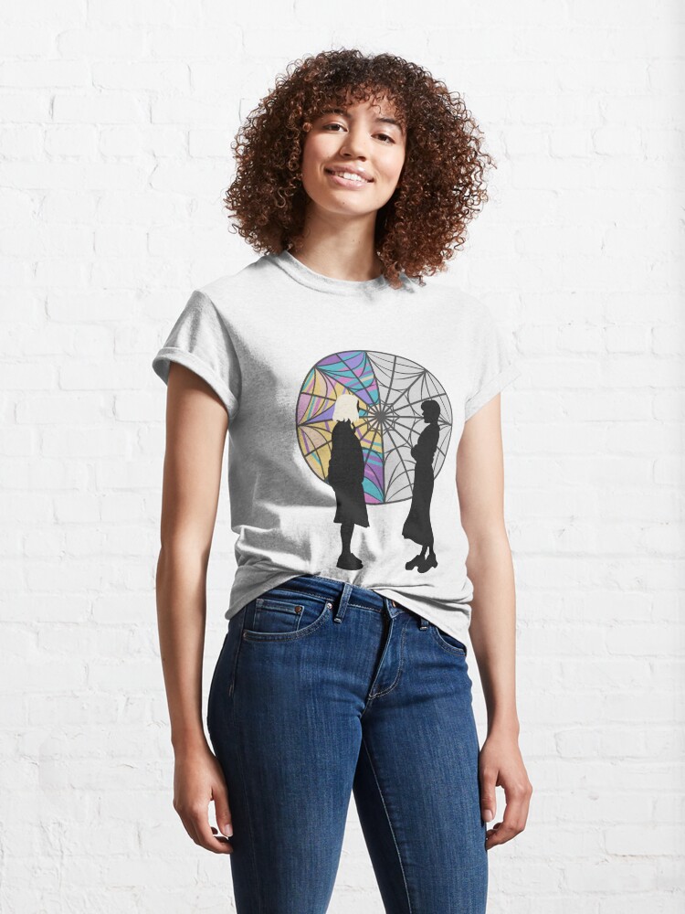 Discover wednesday addams and enid sinclair silhouettes, spiderweb window  Classic T-Shirts