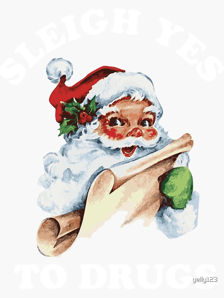 "Vintage Christmas Santa Claus Face Old Fashioned Sleigh Yes" Sticker ...