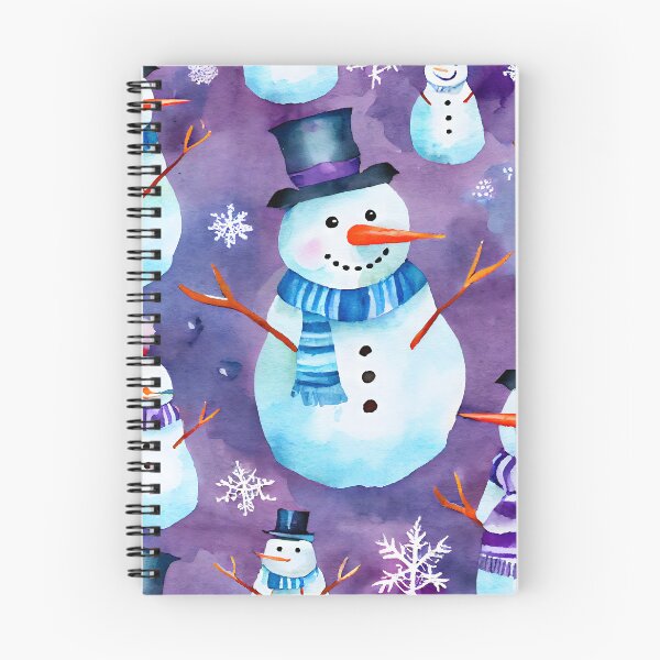 Item preview, Watercolor Christmas Snowmen Pattern Blue Scarf Purple Background designed and sold by ClairesPatterns.