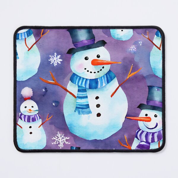 Item preview, Watercolor Christmas Snowmen Pattern Blue Scarf Purple Background designed and sold by ClairesPatterns.