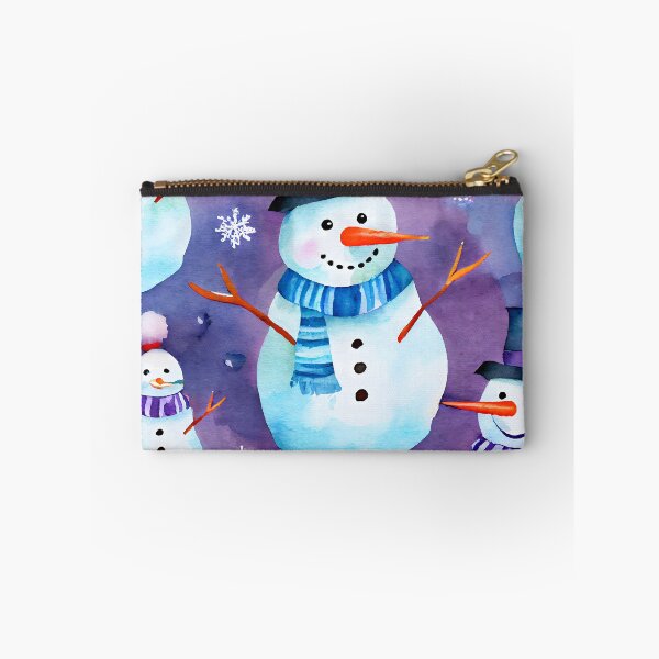 Item preview, Watercolor Christmas Snowmen Pattern Blue Scarf Purple Background designed and sold by ClairesPatterns.