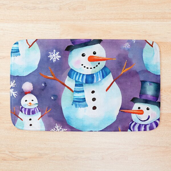 Item preview, Watercolor Christmas Snowmen Pattern Blue Scarf Purple Background designed and sold by ClairesPatterns.