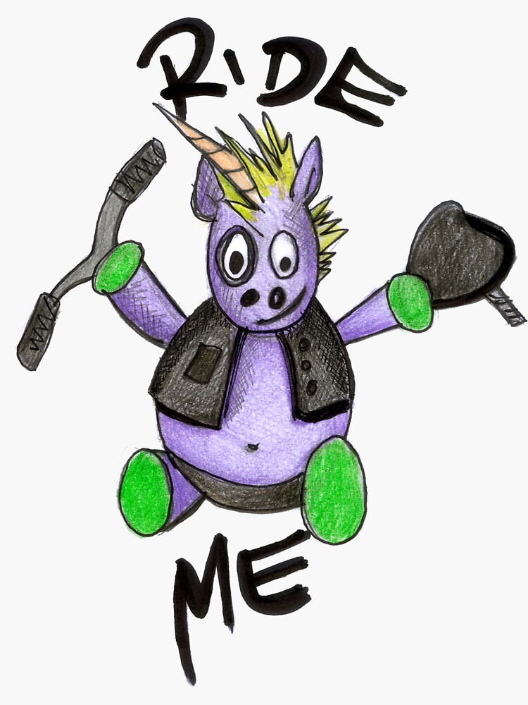 "Ride Me Rock N Roll Unicorn Party Gift Art Drawing" Sticker for Sale