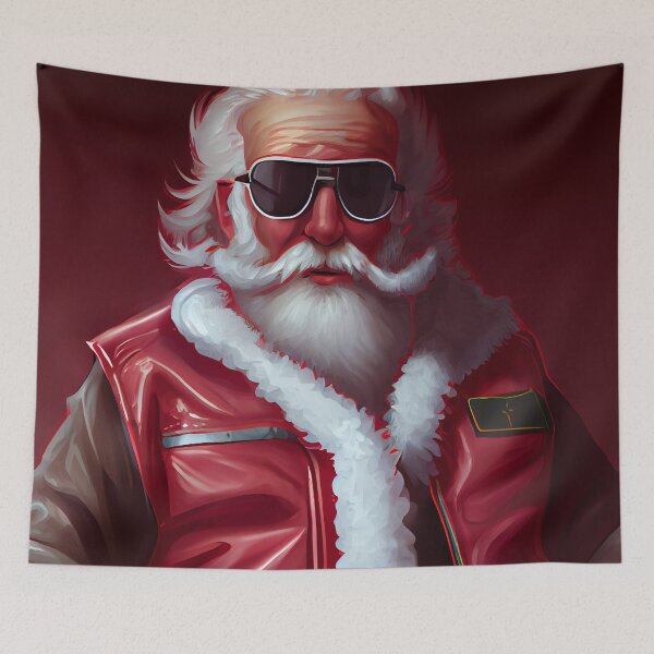 Artikelvorschau, Chill Biker Weihnachtsmann Weihnachten digitale Malerei entworfen und verkauft von CodeAndColors.