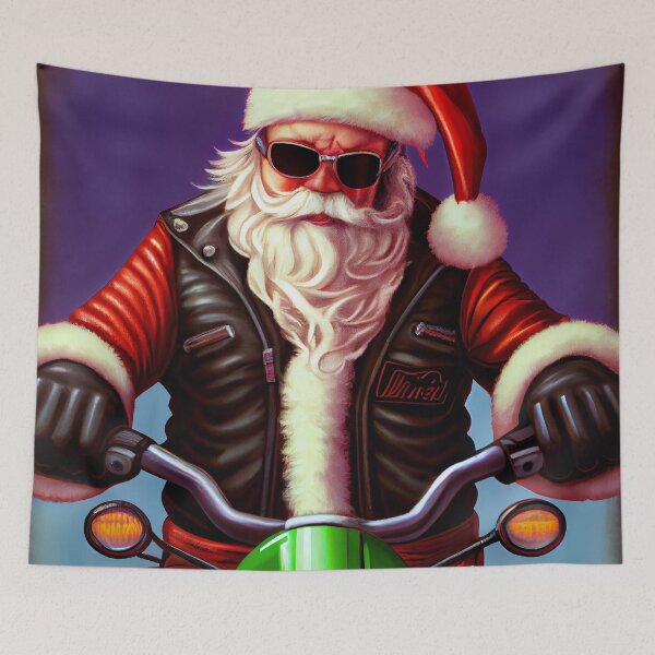 Artikelvorschau, Hardcore-Biker-Weihnachtsmann auf einem Motorrad-Digital-Gemälde entworfen und verkauft von CodeAndColors.