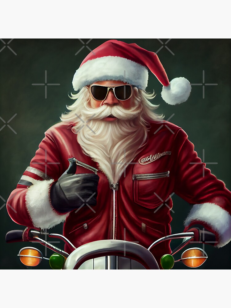 Père Noël Chevauchant Une Moto Personnalisée Illustration Numérique Peinture  Rendu 3d