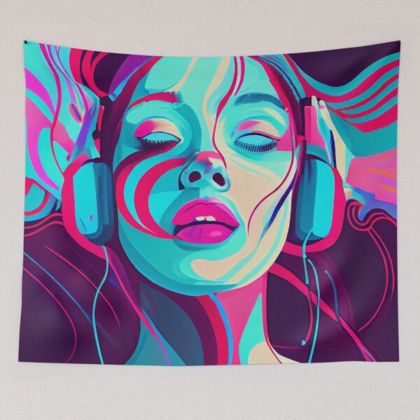 Artikelvorschau, Helles buntes Mädchen, das Musik abstrakte digitale Malerei hört entworfen und verkauft von CodeAndColors.