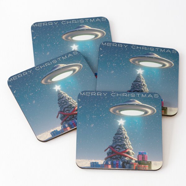 Item preview, Merry Christmas with a flying saucer / UFO over a Christmas tree AI generated designed and sold by ADHDDESIGN.