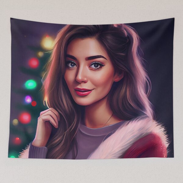 Artikelvorschau, Schönes Weihnachtsporträt einer Digital-Malerei des Brunette-Mädchens entworfen und verkauft von CodeAndColors.