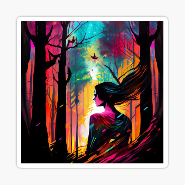 Item preview, Abstract Colorful Forest Landscape with Woman Digital Painting designed and sold by CodeAndColors.